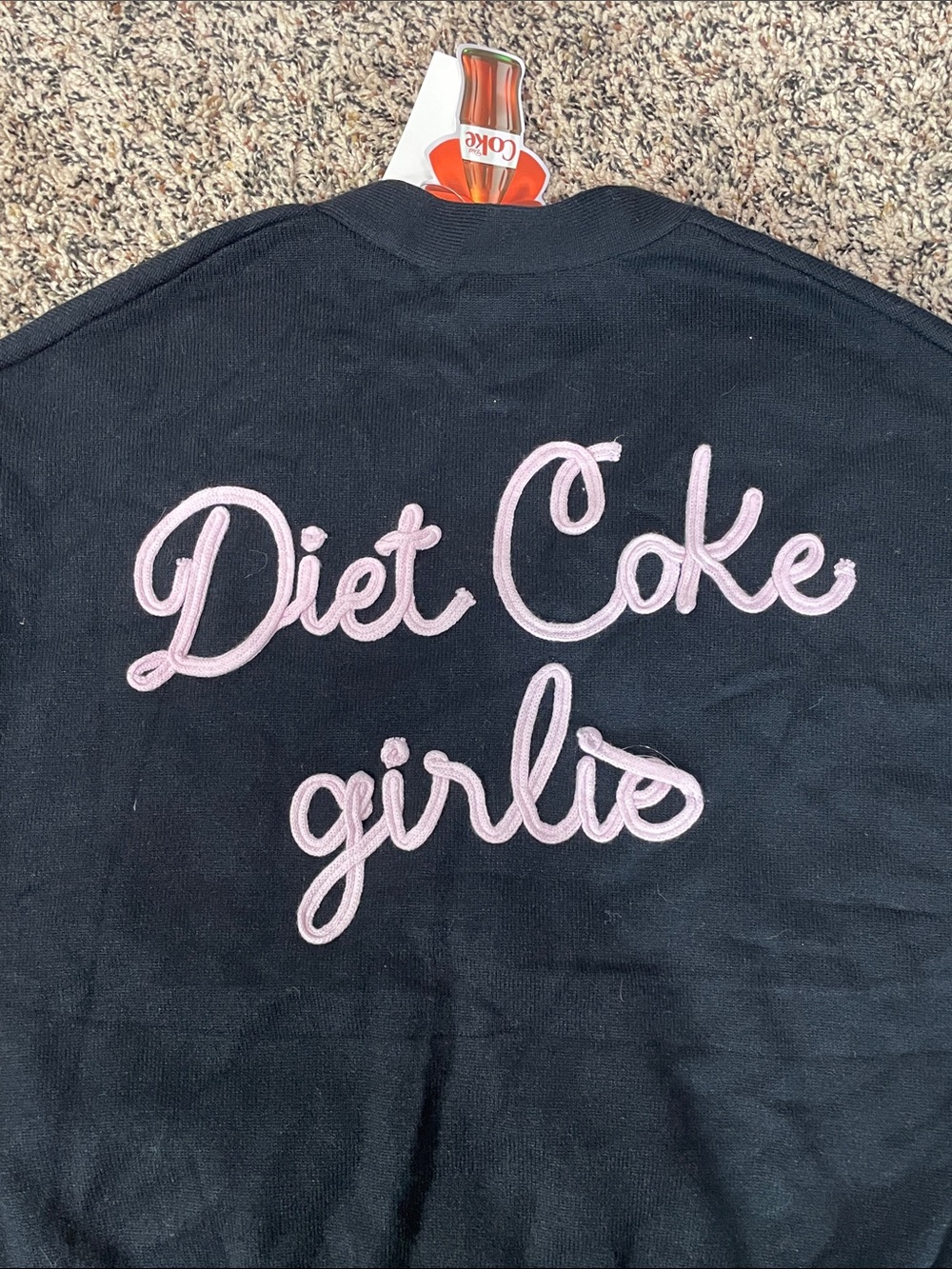Y2K Trendy Black Graphic Bow Oversized Cardigan Diet Coke Girlies Size XXS NWT - Picture 4 of 6